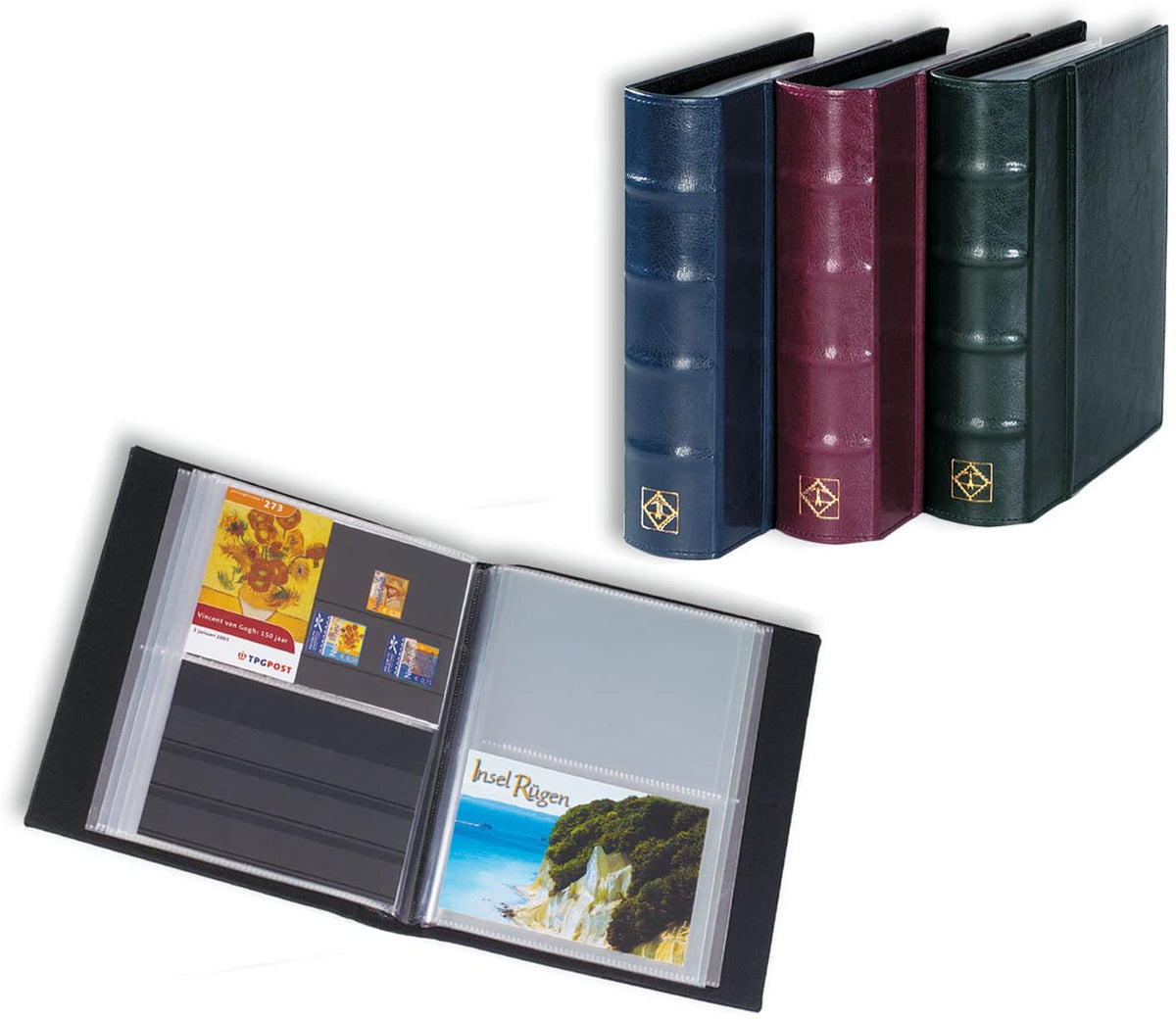 Postcard album with 50 clear pockets, red