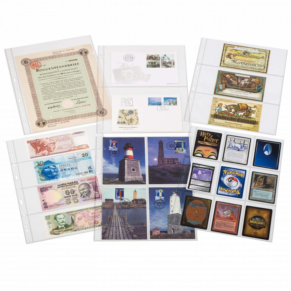 Plastic Sheets SH 312, 4 pockets for postcards (A6), PP, clear, pack of 50