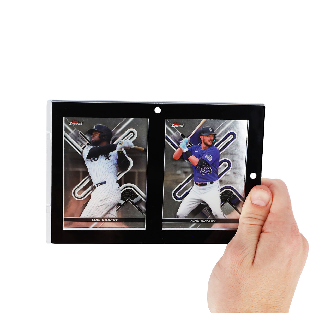 BCW Magnetic 2-Card Holder - 35pt. Black Border – in-use view