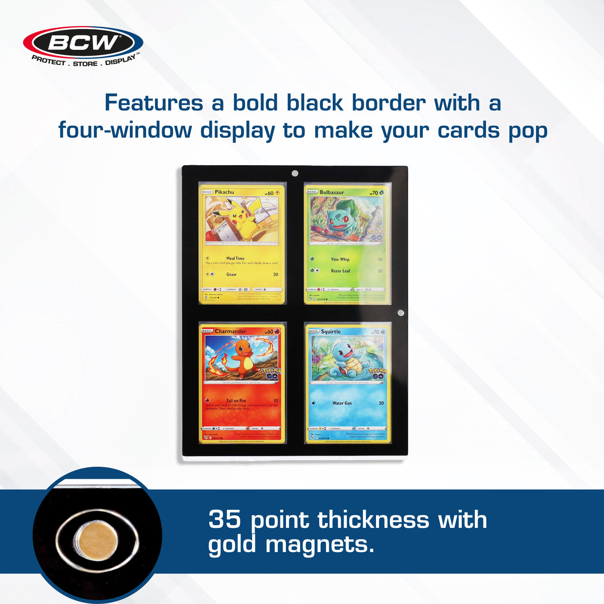 BCW Magnetic 4-Card Holder - 35pt. Black Border – dimensions and specifications