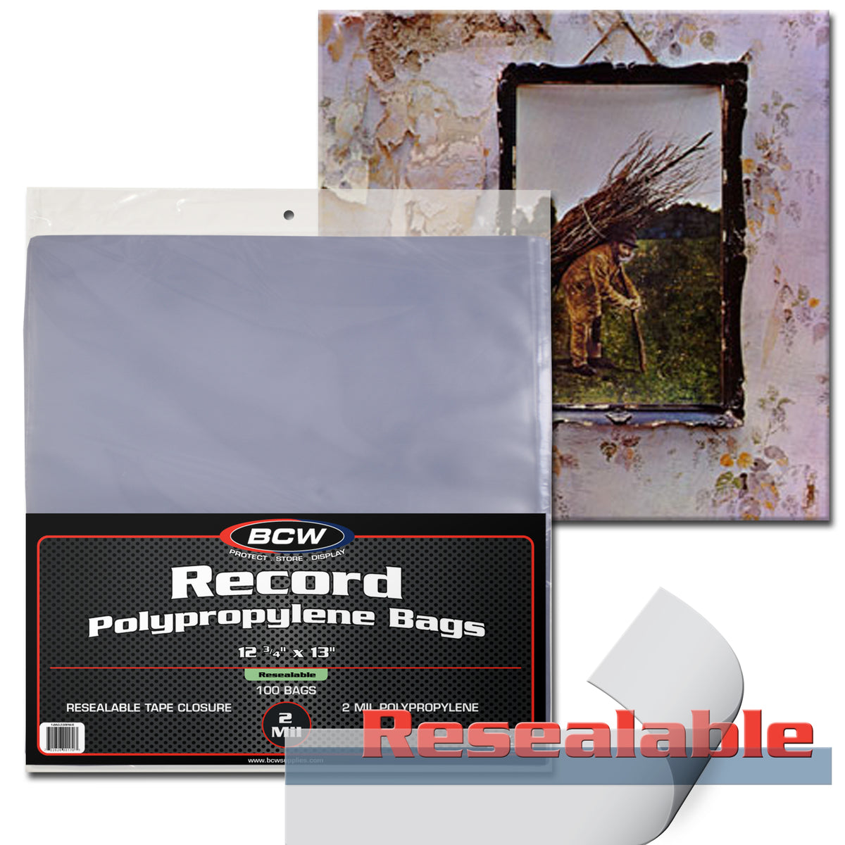 BCW Resealable 12-Inch Record Bags - 100 Pack – front product view