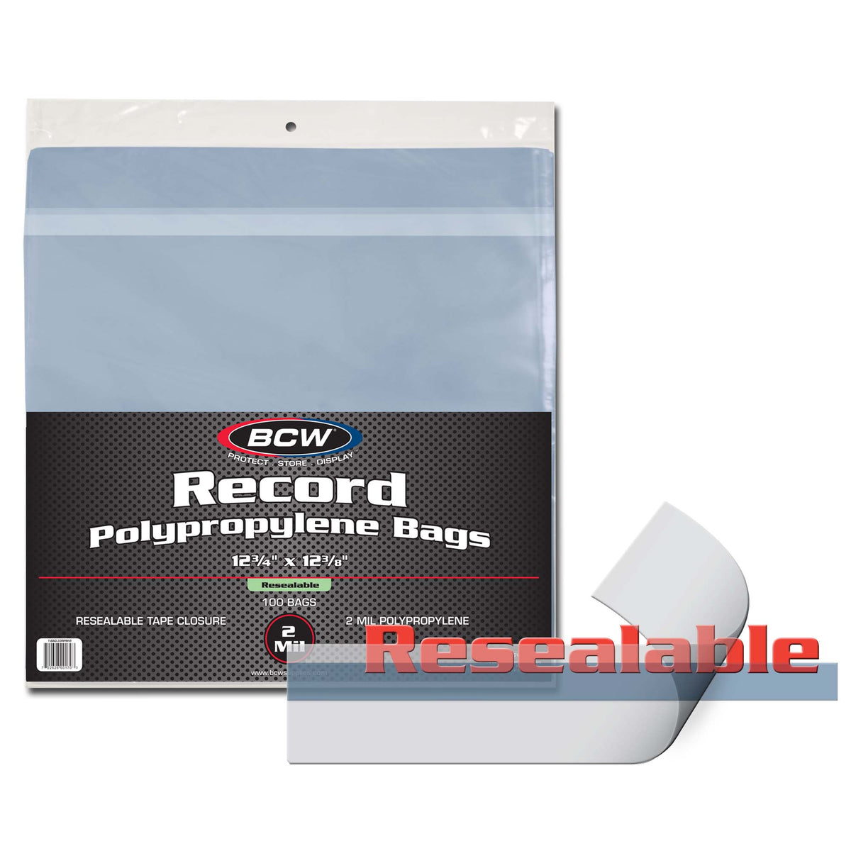 BCW Resealable 12-Inch Record Bags - 100 Pack – front product view