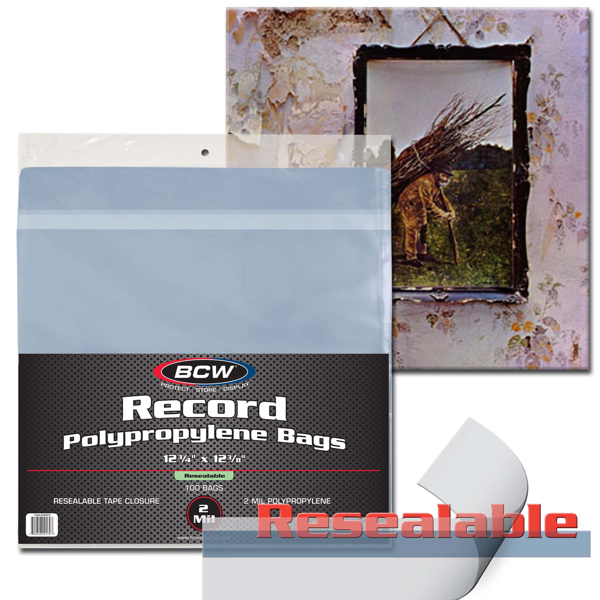 BCW Resealable 12-Inch Record Bags - 100 Pack – front product view