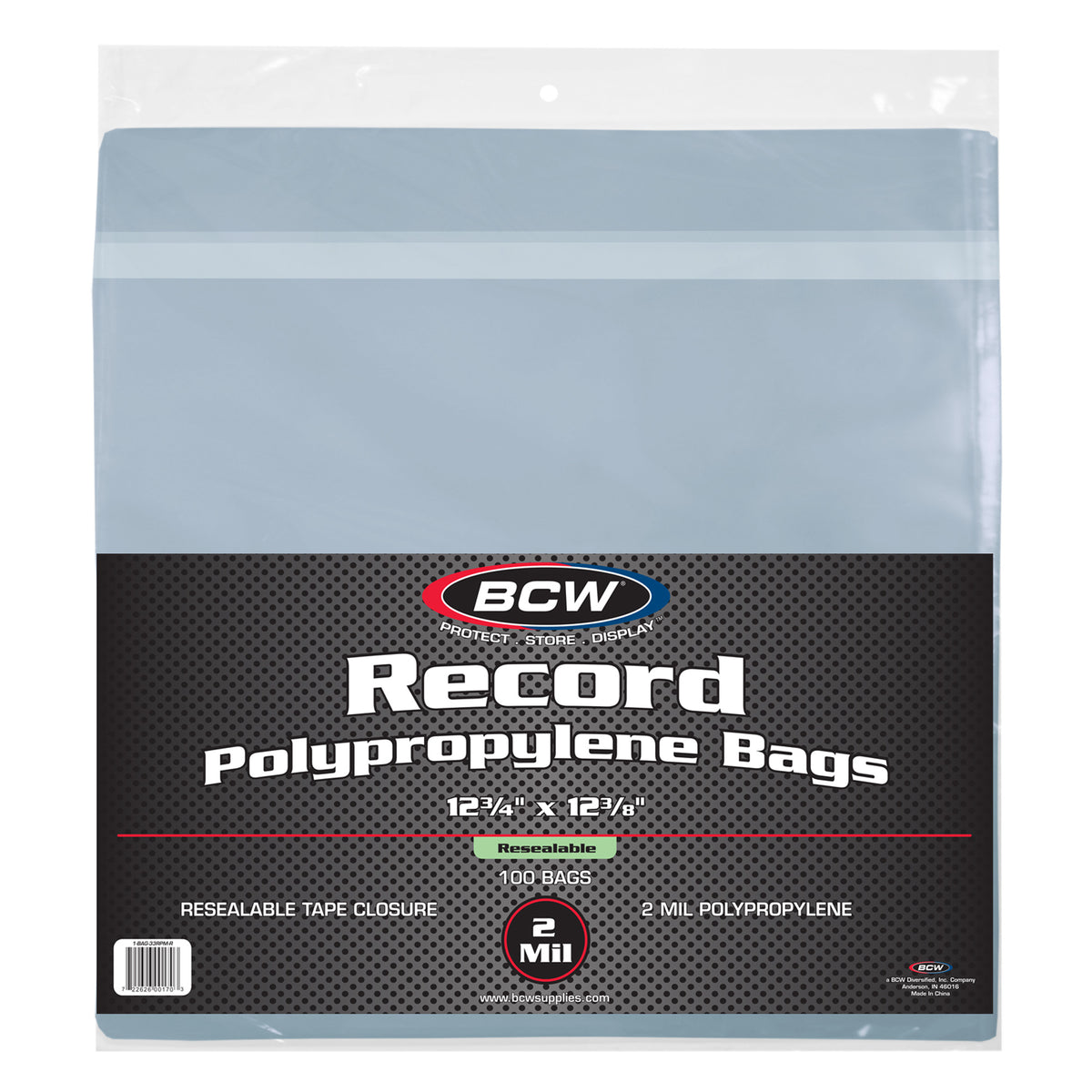 BCW Resealable 12-Inch Record Bags - 100 Pack – front product view