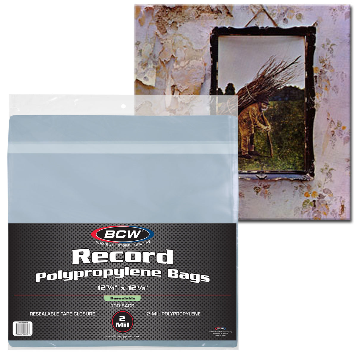 BCW Resealable 12-Inch Record Bags - 100 Pack – front product view