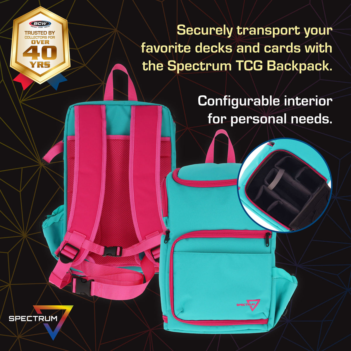 BCW Tcg Backpack - Cyber Pink/Teal – dimensions and specifications