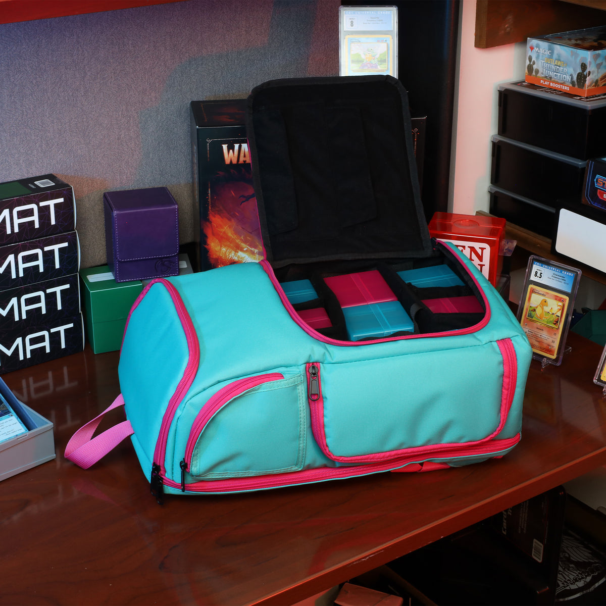 BCW Tcg Backpack - Cyber Pink/Teal – front product view