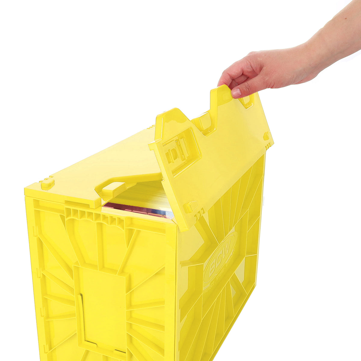 BCW Short Comic Book Bin - Yellow – in-use view