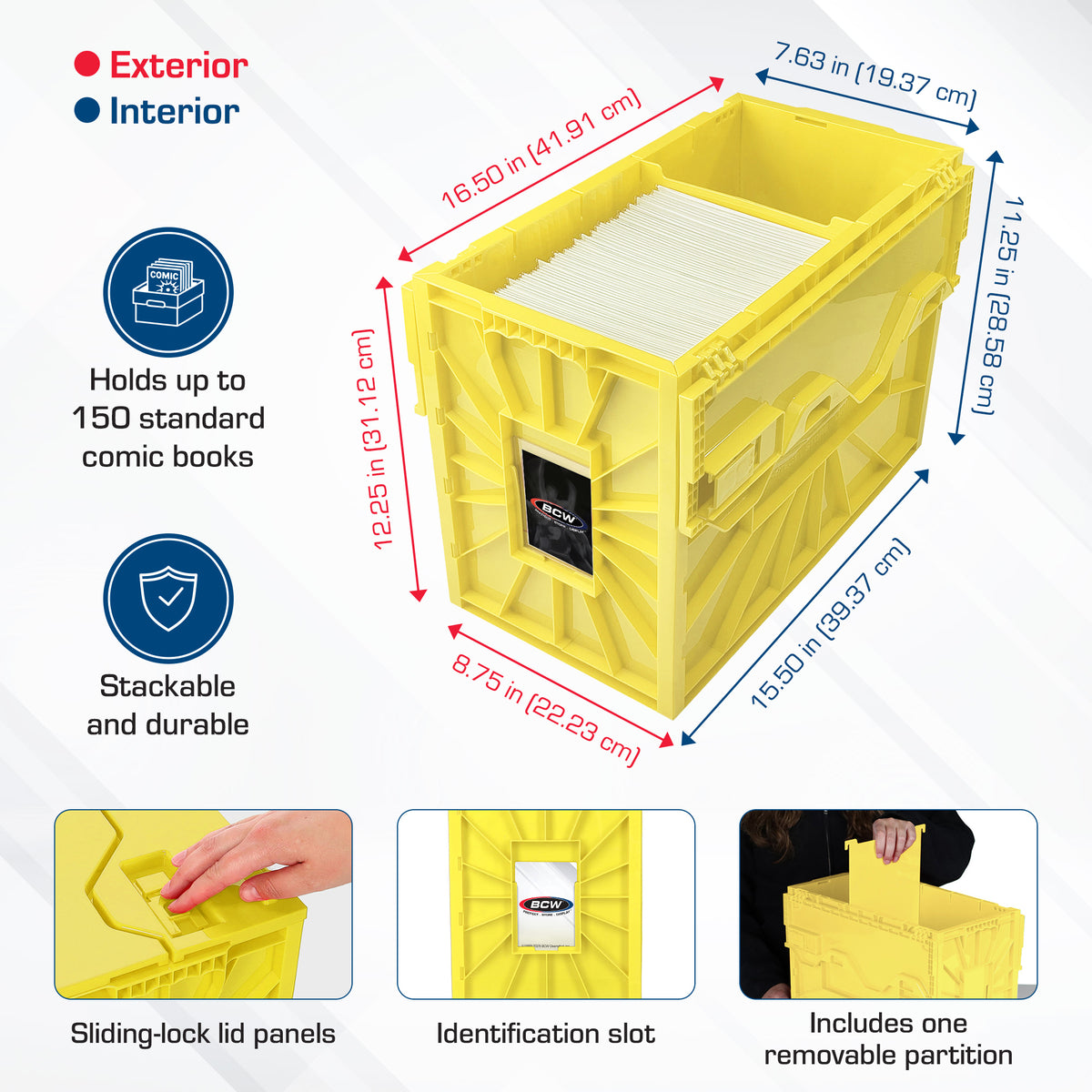BCW Short Comic Book Bin - Yellow – dimensions and specifications