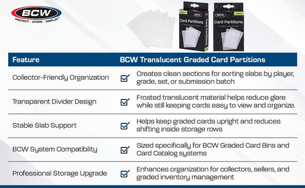 BCW Translucent Graded Card Bin Partitions – front product view