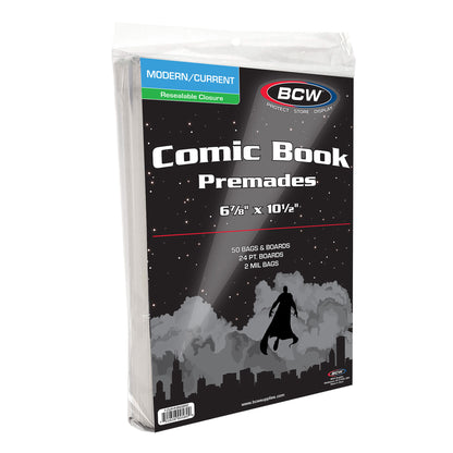 BCW Premade Resealable Current Comic Bag and Board – side view