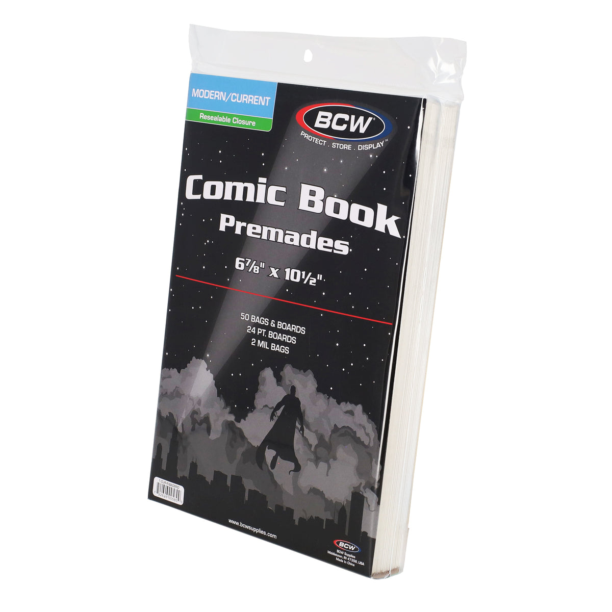 BCW Premade Resealable Current Comic Bag and Board – angled view