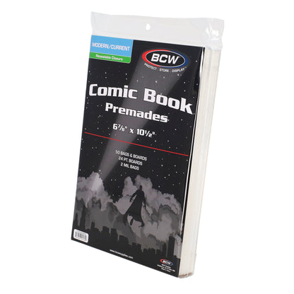 BCW Premade Resealable Current Comic Bag and Board – angled view
