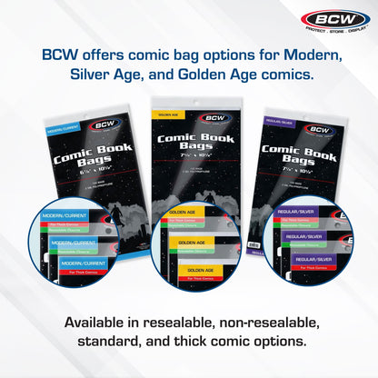 BCW Resealable Current/Modern Comic Bags – dimensions and specifications