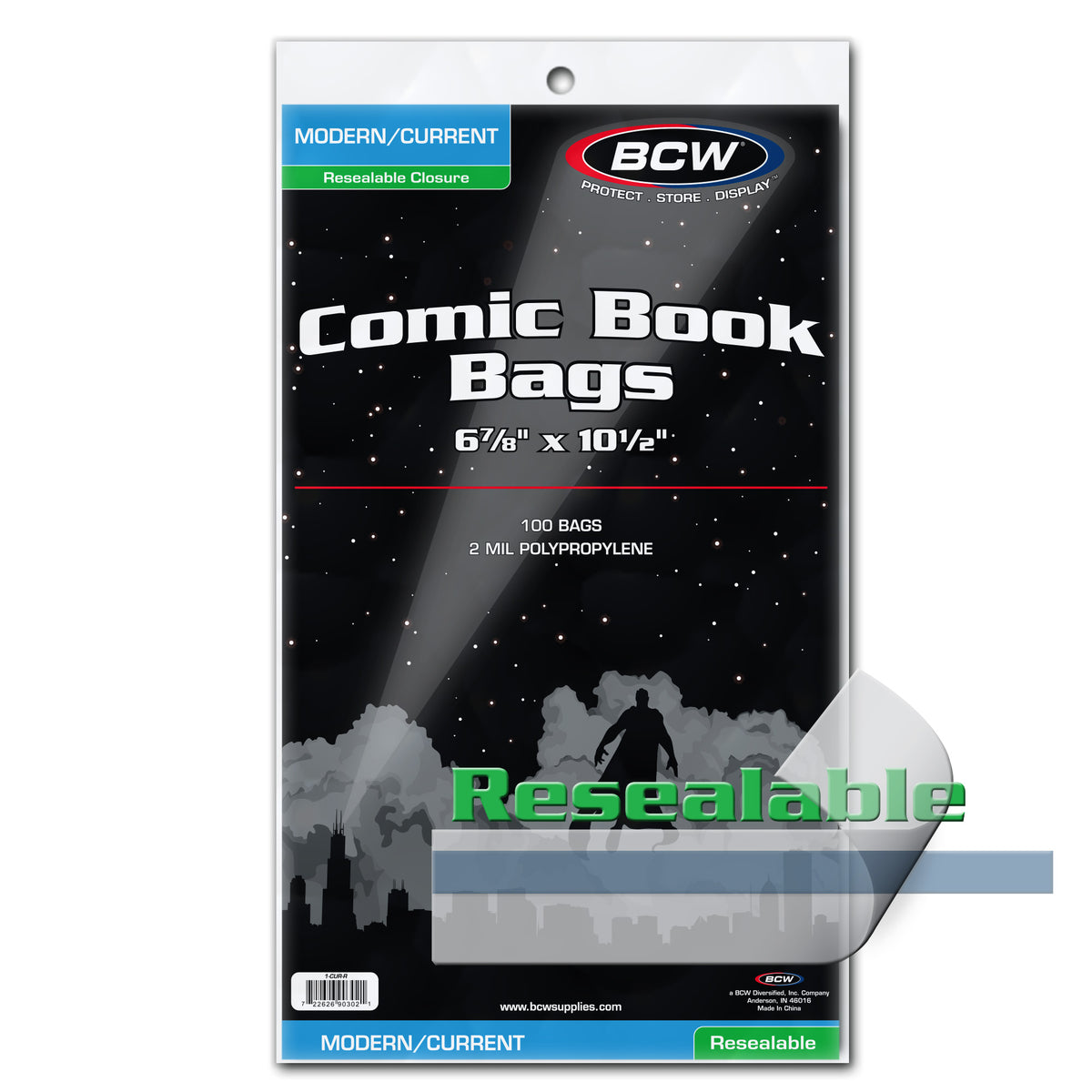 BCW Resealable Current/Modern Comic Bags – front product view