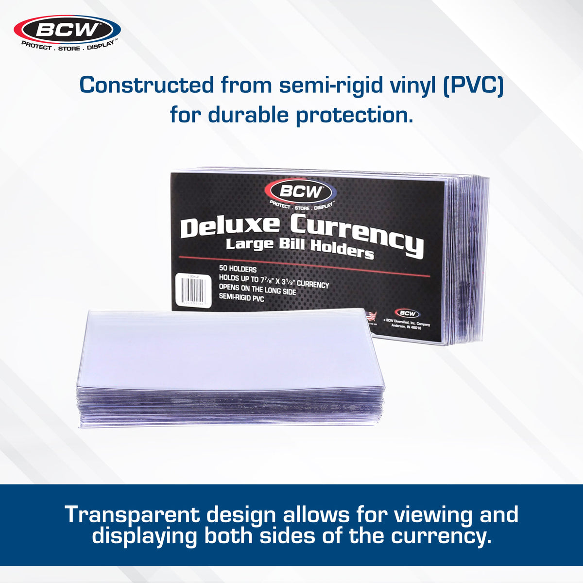 BCW Deluxe Currency Holder - Large Bill – dimensions and specifications