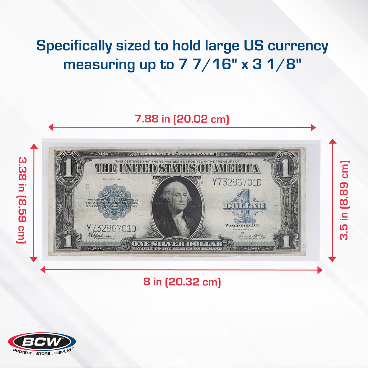 BCW Deluxe Currency Holder - Large Bill – dimensions and specifications