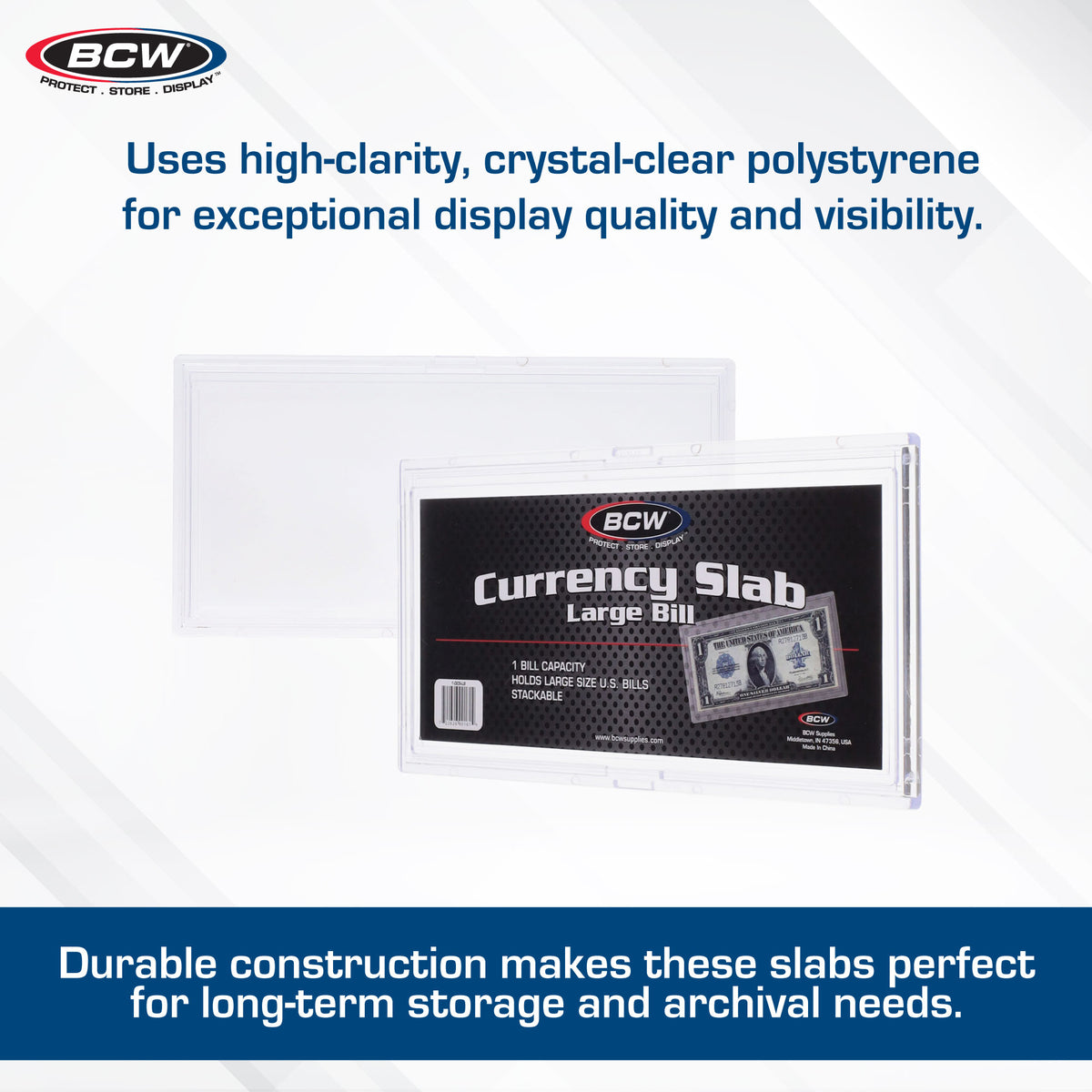 BCW Deluxe Currency Slab - Large Bill – dimensions and specifications