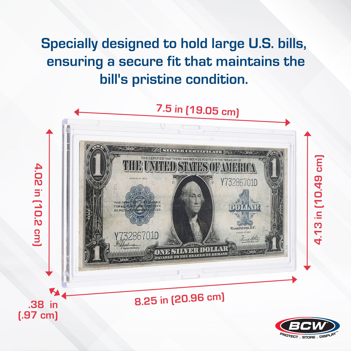 BCW Deluxe Currency Slab - Large Bill – dimensions and specifications