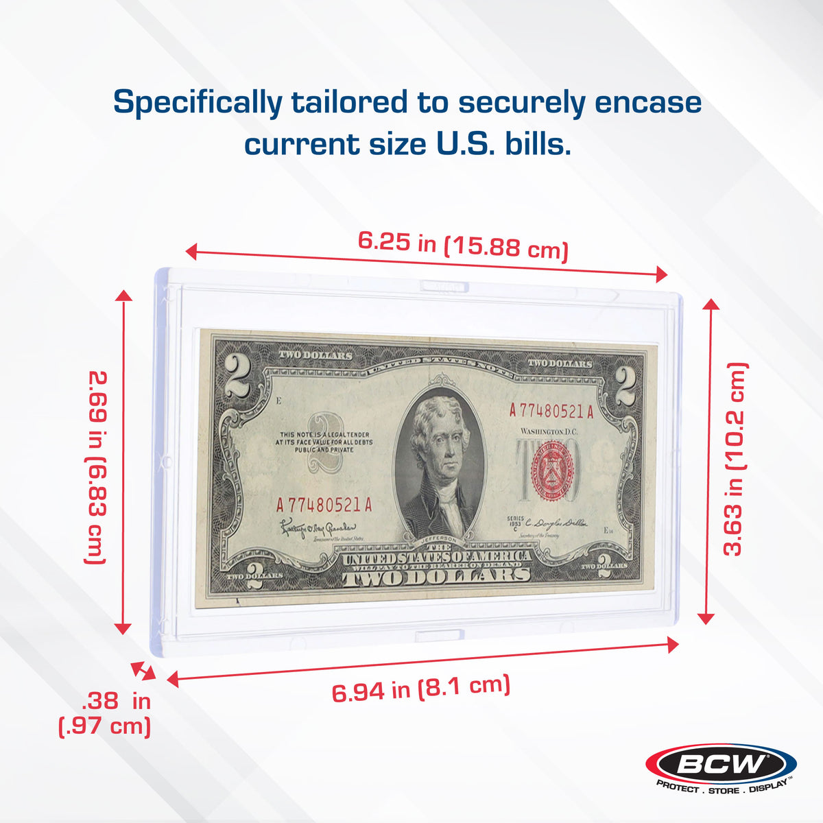 BCW Deluxe Currency Slab - Regular Bill – dimensions and specifications