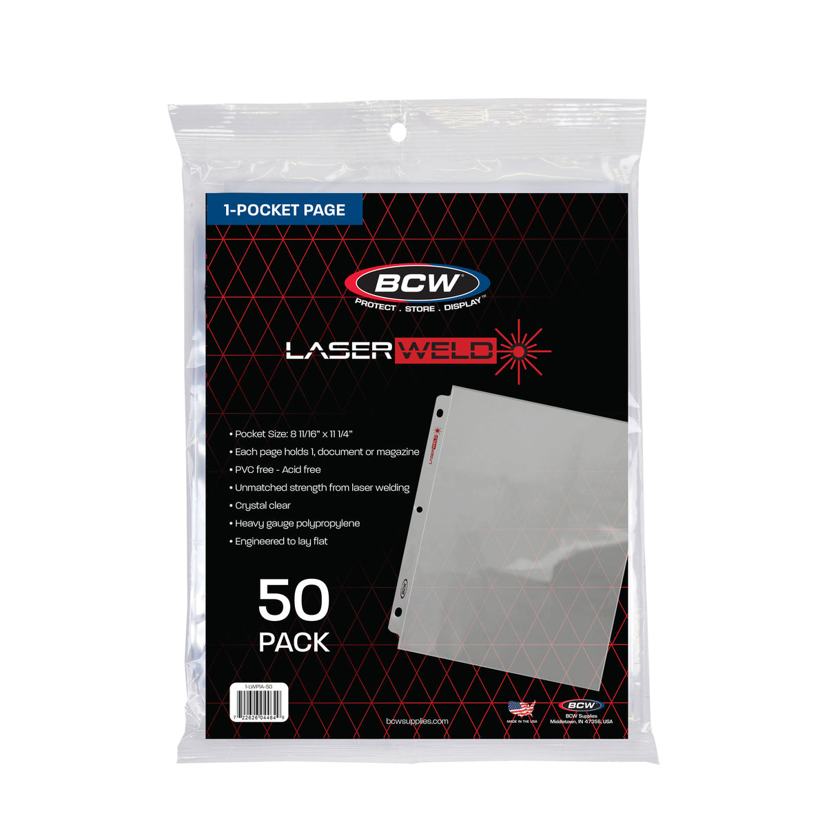 BCW Laserweld 1-Pocket Document Page (50 Count. Pack) – front product view