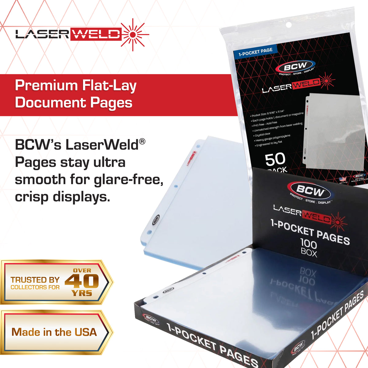 BCW Laserweld 1-Pocket Document Page (50 Count. Pack) – dimensions and specifications