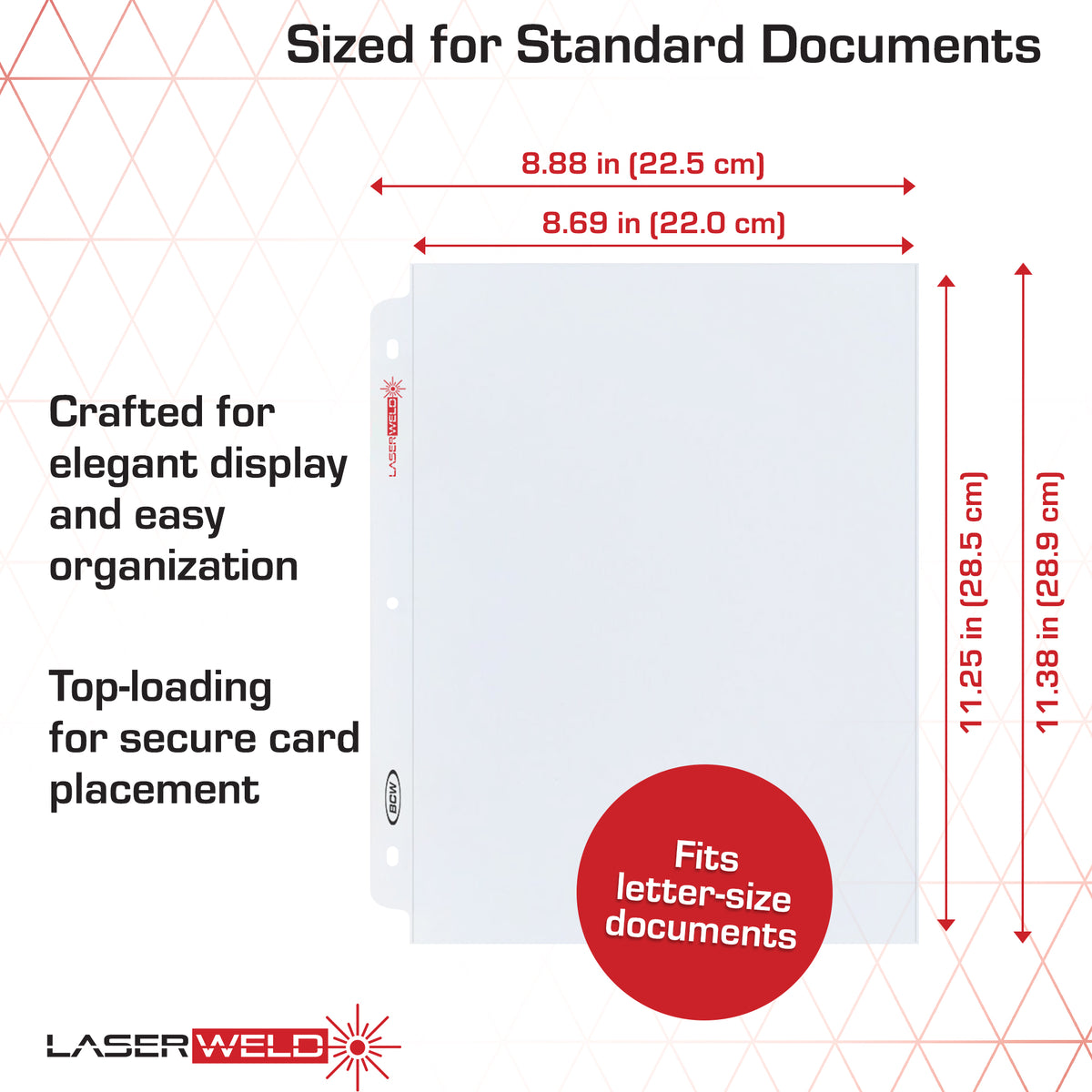 BCW Laserweld 1-Pocket Document Page (50 Count. Pack) – dimensions and specifications
