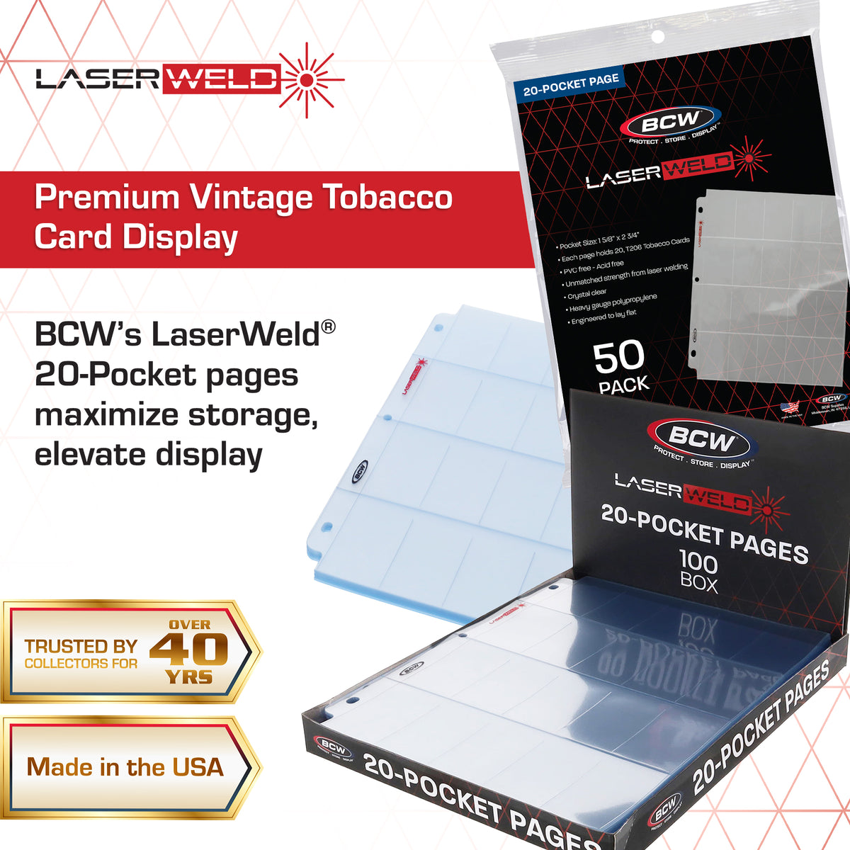 BCW Laserweld 20-Pocket Tobacco Page (50 Count. Pack) – dimensions and specifications