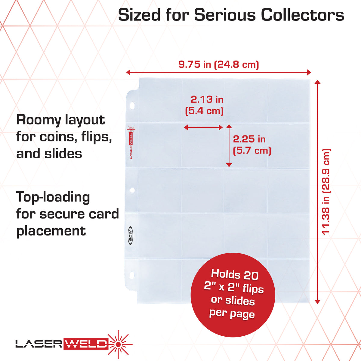 BCW Laserweld 20-Pocket Page (100 Count. Box) – dimensions and specifications