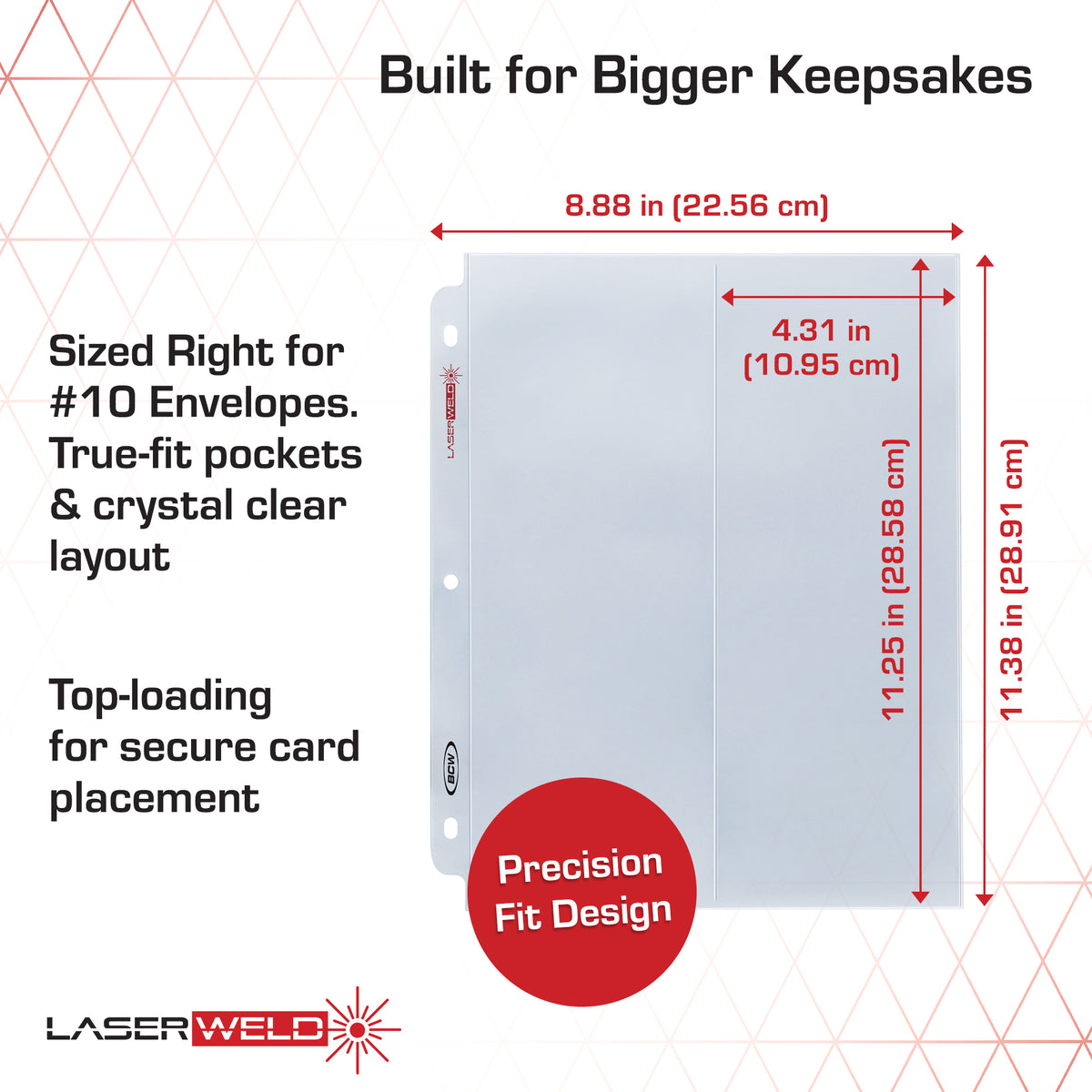 BCW Laserweld 2-Pocket Envelope Page (50 Count. Pack) – dimensions and specifications