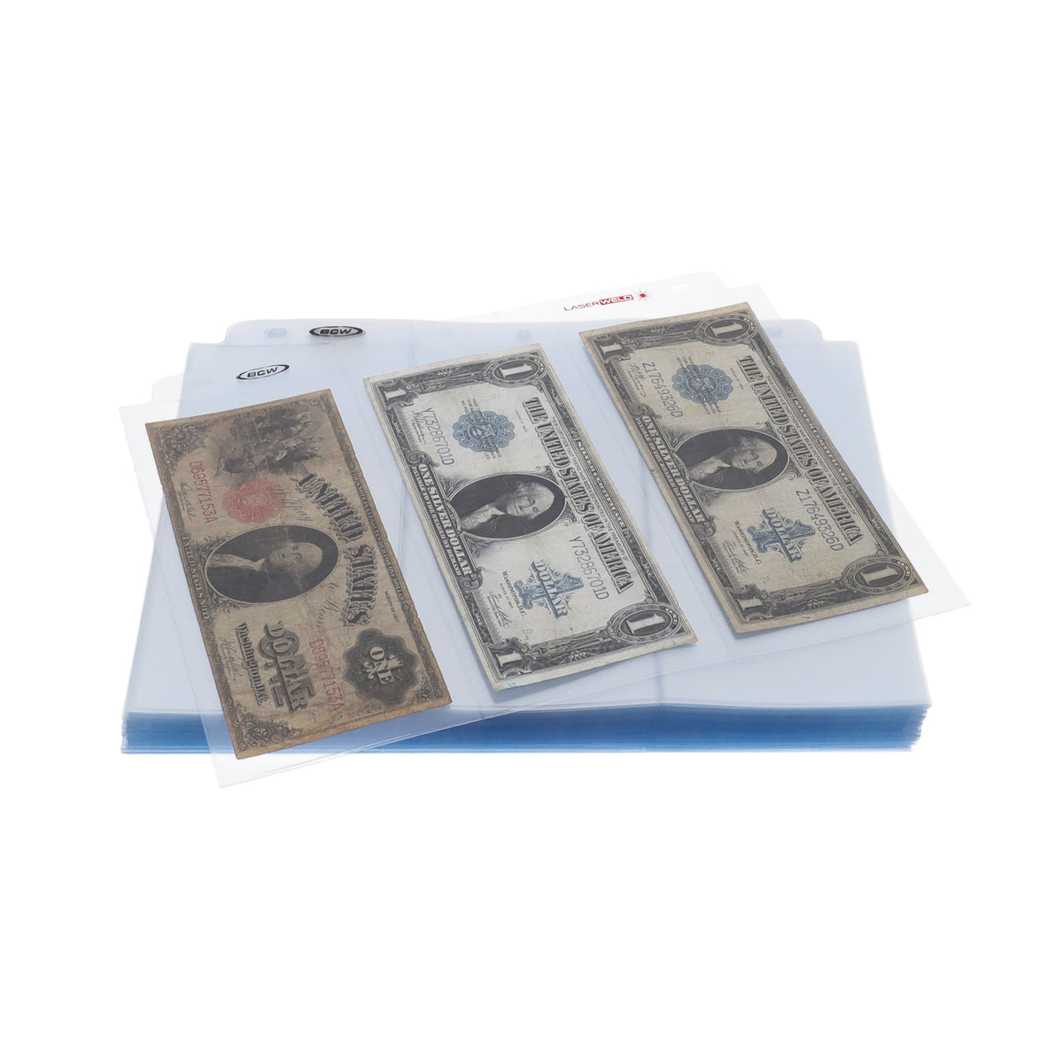 BCW Laserweld 3-Pocket Currency Page (100 Count. Box) – front product view