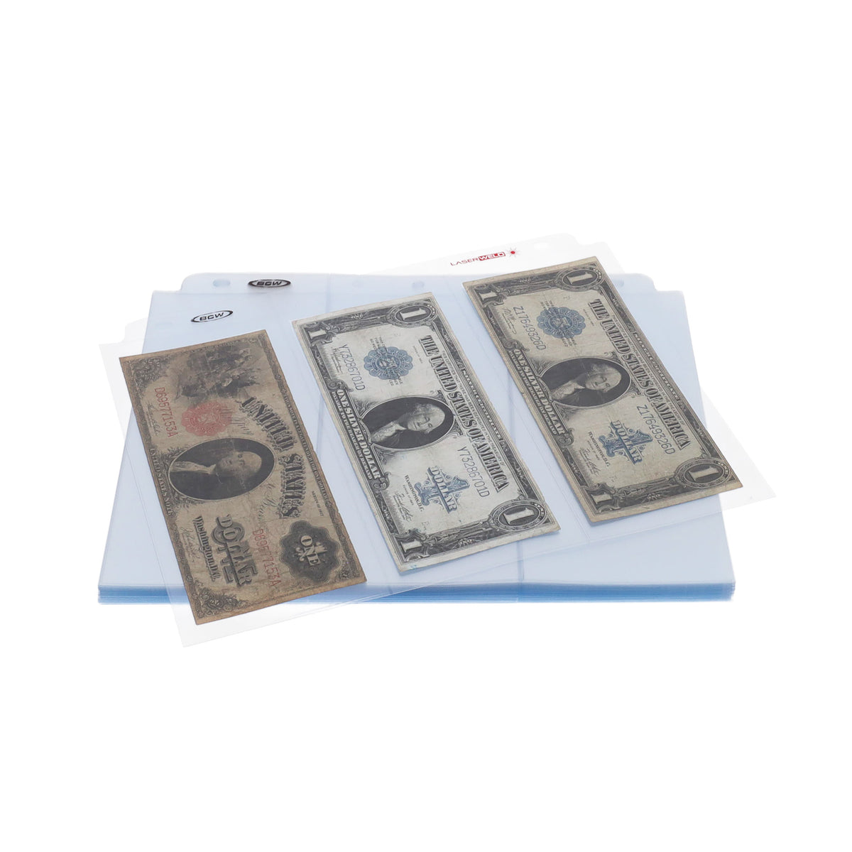 BCW Laserweld 3-Pocket Currency Page (50 Count. Pack) – front product view