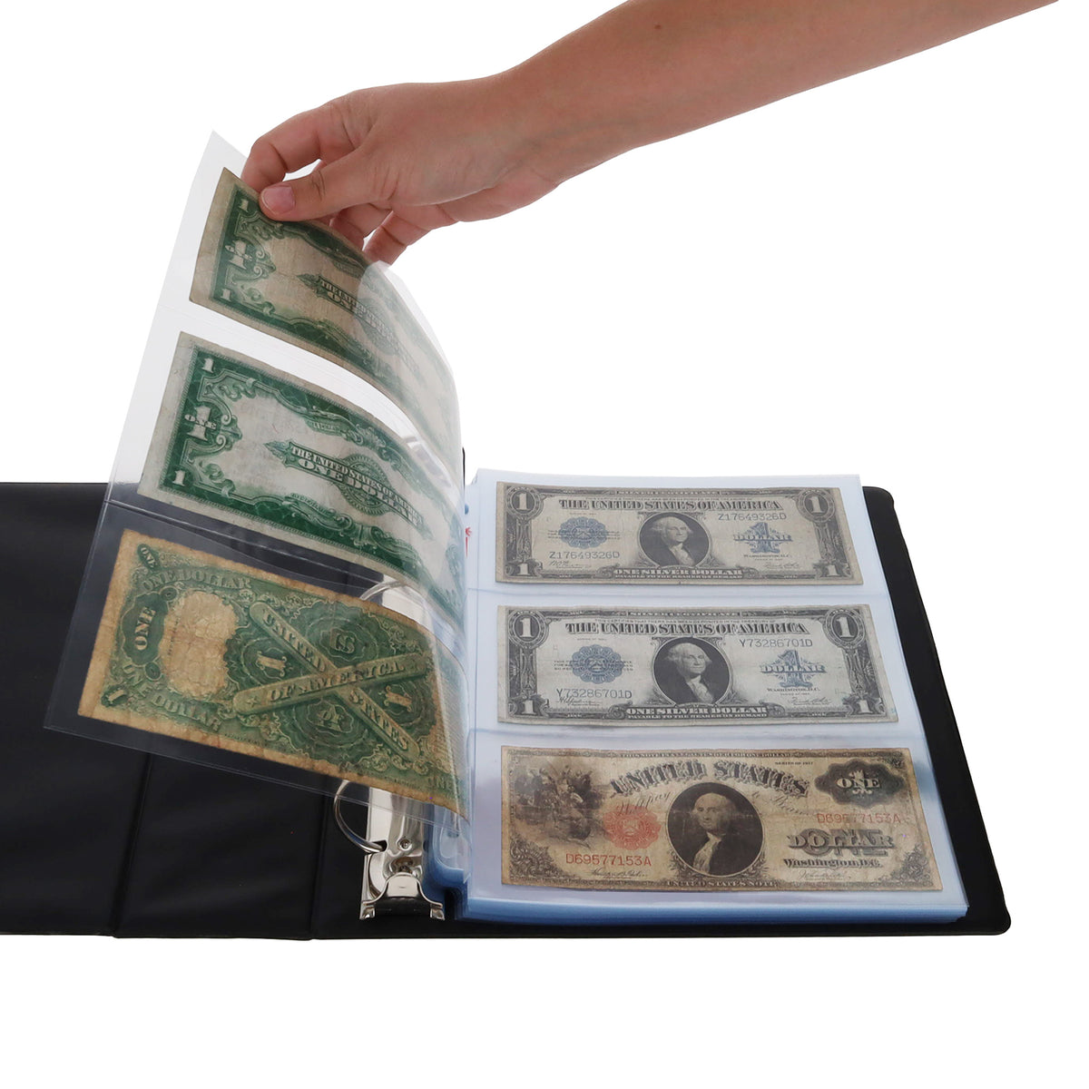 BCW Laserweld 3-Pocket Currency Page (100 Count. Box) – in-use view