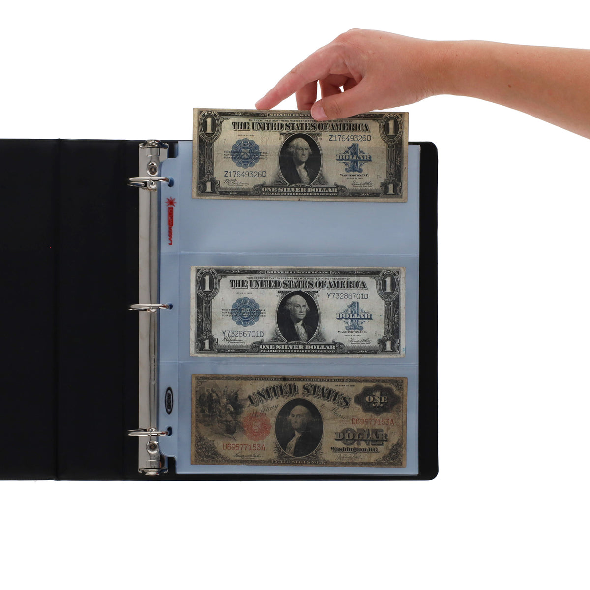 BCW Laserweld 3-Pocket Currency Page (50 Count. Pack) – in-use view