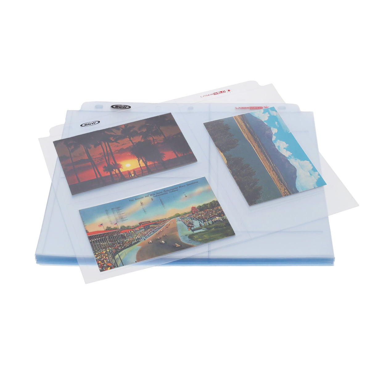 BCW Laserweld 3-Pocket Photo Page (50 Count. Pack) – front product view