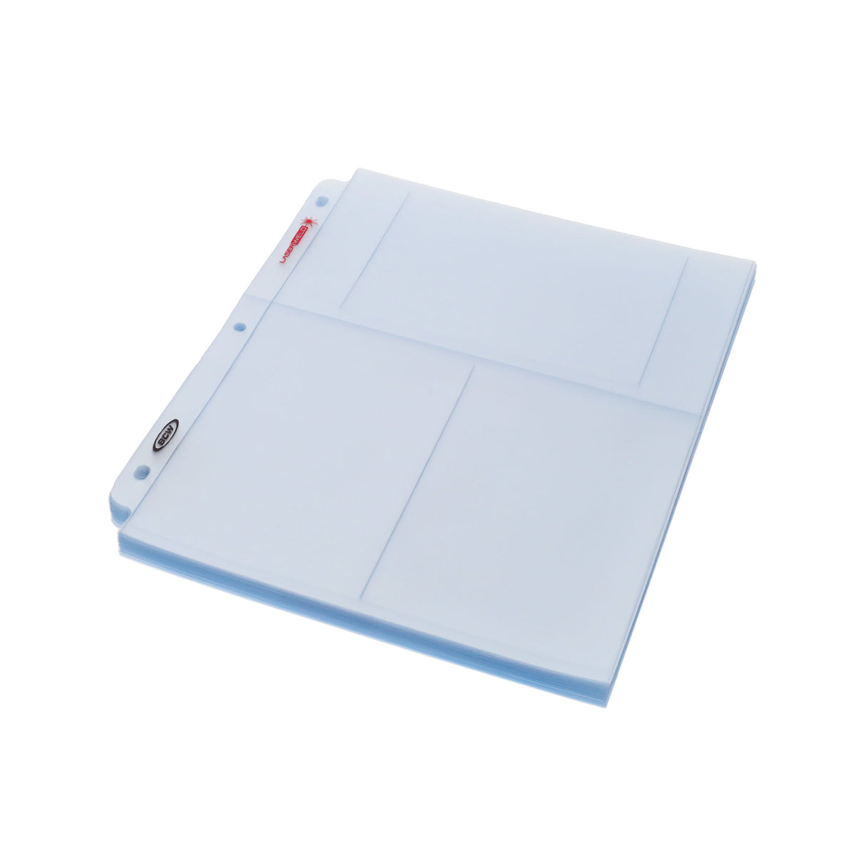 BCW Laserweld 3-Pocket Photo Page (50 Count. Pack) – angled view