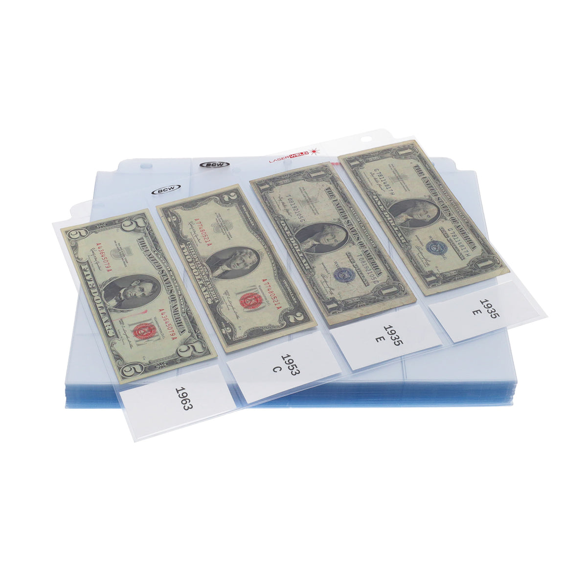 BCW Laserweld 4-Pocket Currency Page (100 Count. Box) – front product view