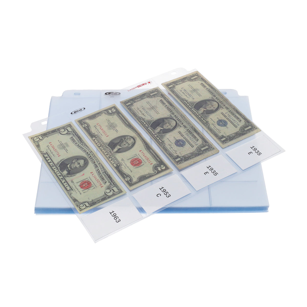 BCW Laserweld 4-Pocket Currency Page (50 Count. Pack) – front product view