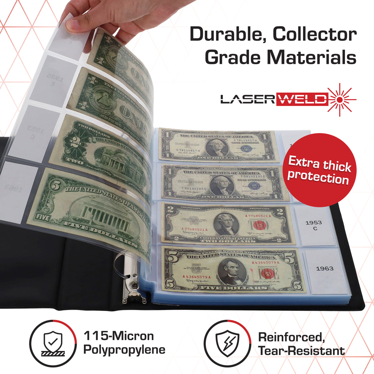 BCW Laserweld 4-Pocket Currency Page (100 Count. Box) – dimensions and specifications