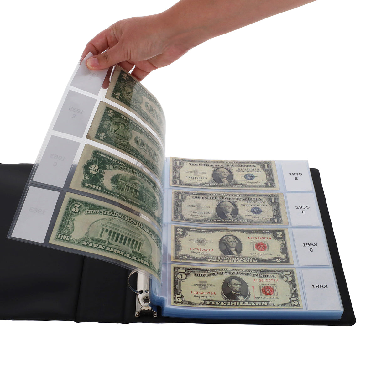 BCW Laserweld 4-Pocket Currency Page (100 Count. Box) – in-use view