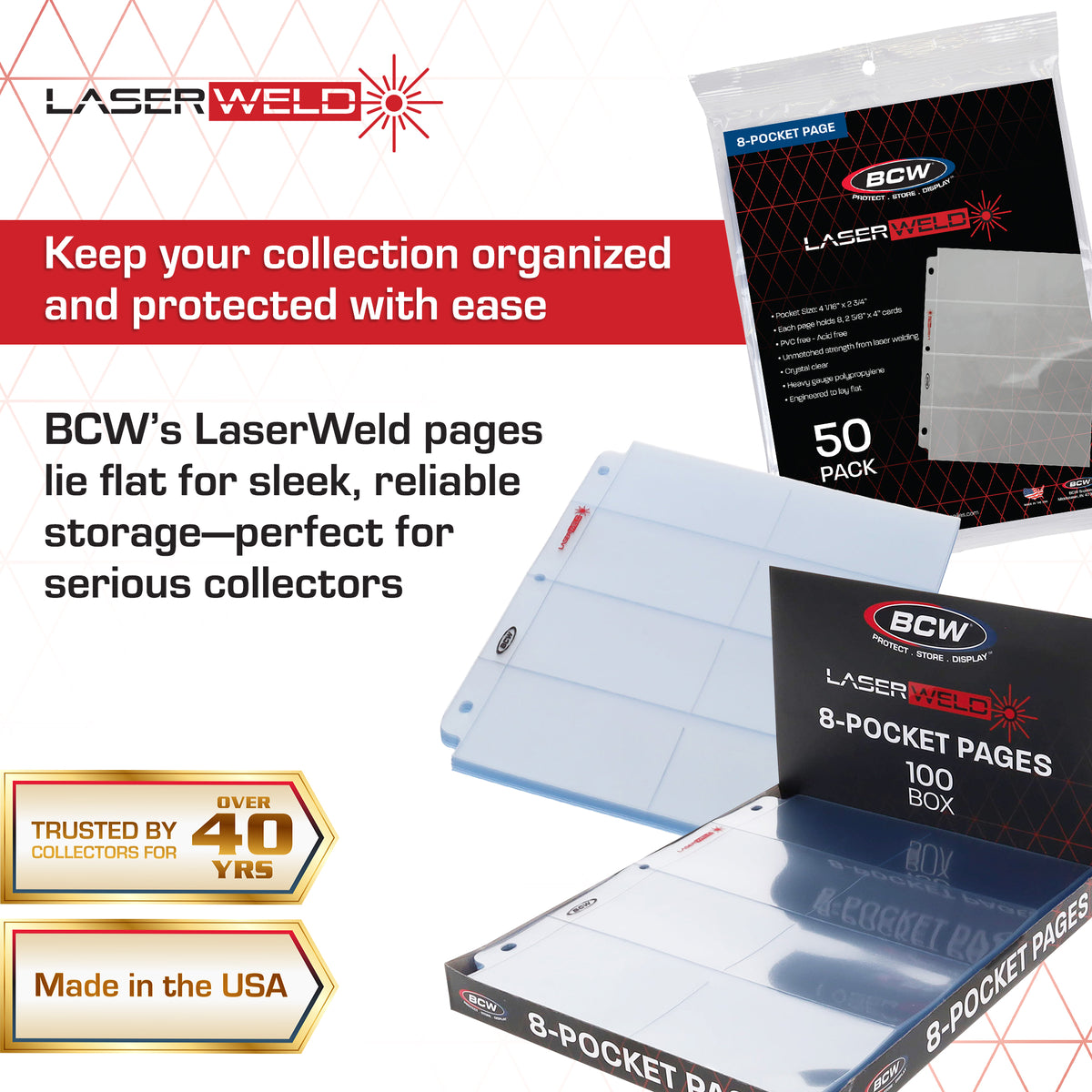 BCW Laserweld 8-Pocket Page (100 Count. Box) – dimensions and specifications
