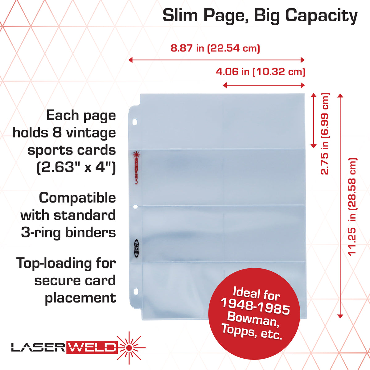 BCW Laserweld 8-Pocket Page (100 Count. Box) – dimensions and specifications