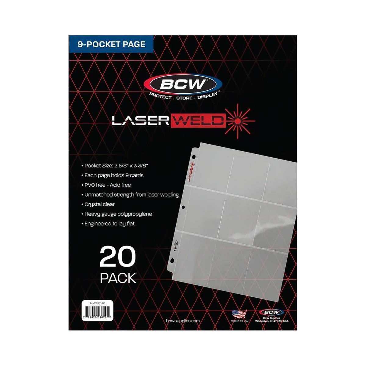 BCW 9-Pocket Trading Card Sleeve Page (50 Count Pack) – front product view