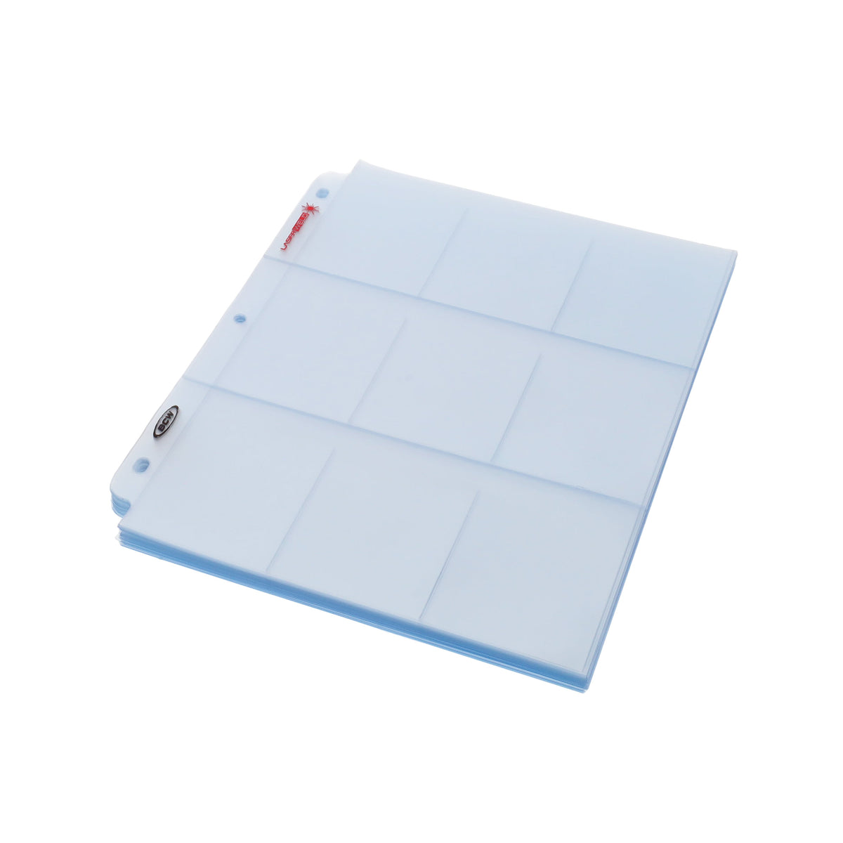 BCW 9-Pocket Trading Card Sleeve Page (50 Count Pack) – angled view