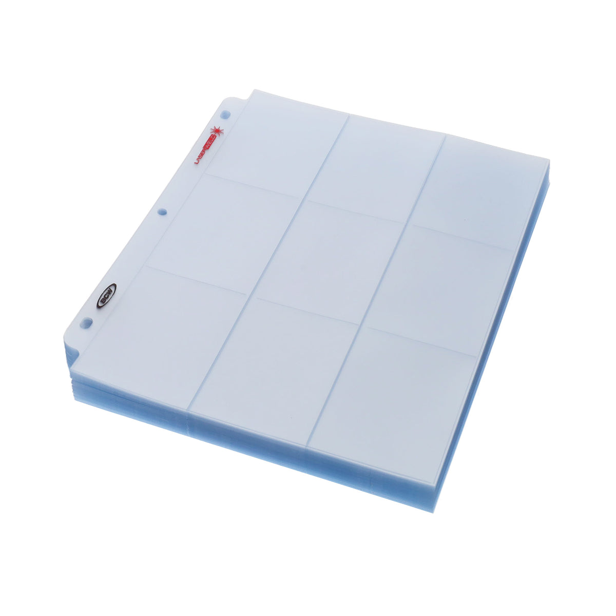 BCW 9-Pocket Trading Card Page - Side Load (100 Count Box) – angled view