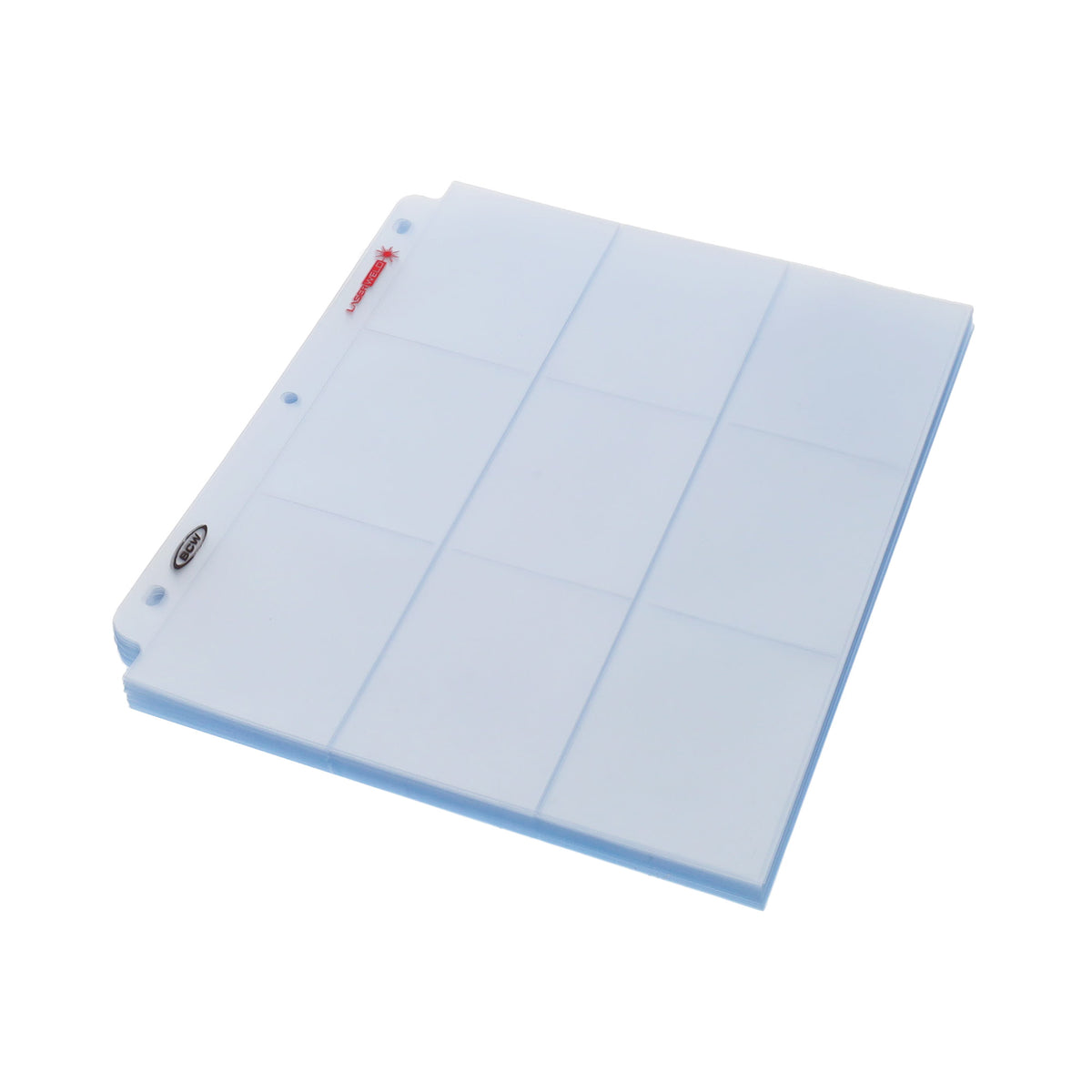 BCW 9-Pocket Trading Card Page - Side Load (50ct. Pack) – angled view