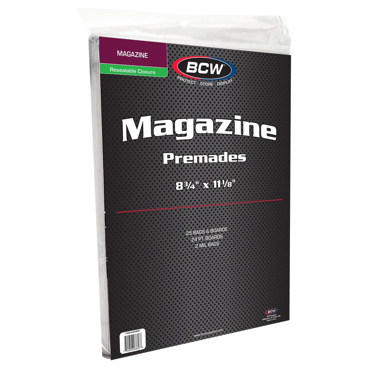 BCW Premade Resealable Magazine Bag and Board – side view