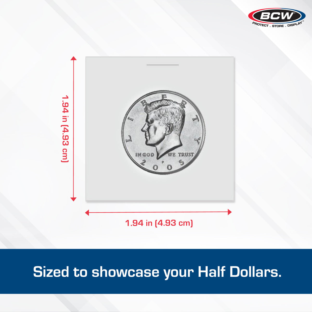 BCW Paper Flips 2 x 2 - Half Dollar – dimensions and specifications