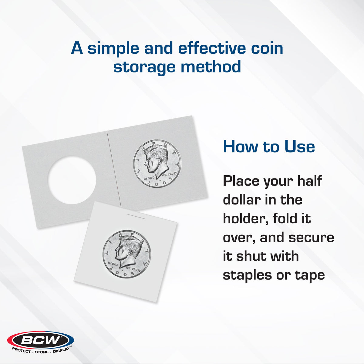BCW Paper Flips 2 x 2 - Half Dollar – dimensions and specifications