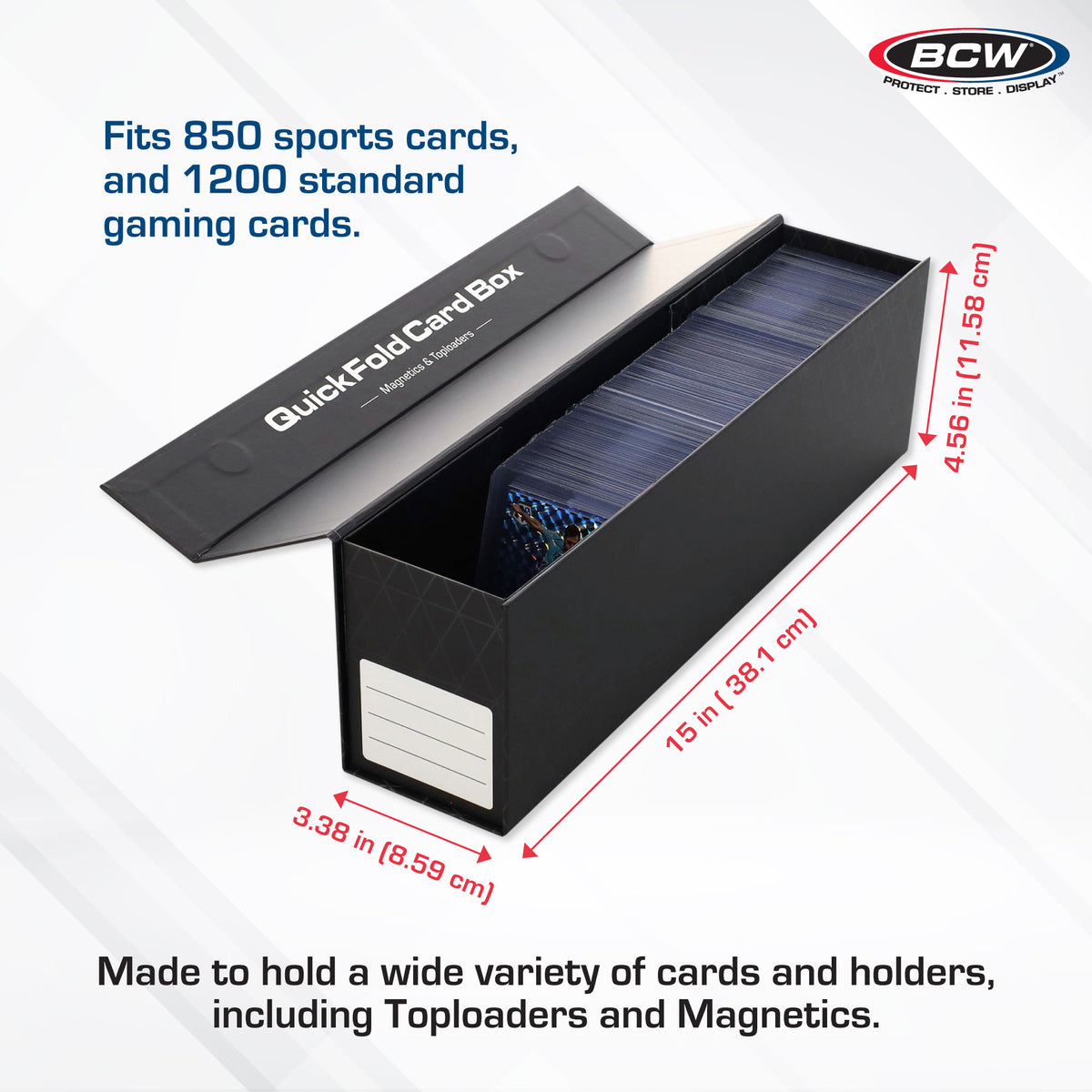 BCW 3 Pack Quickfold Card Boxes - Magnetic & Toploaders – dimensions and specifications
